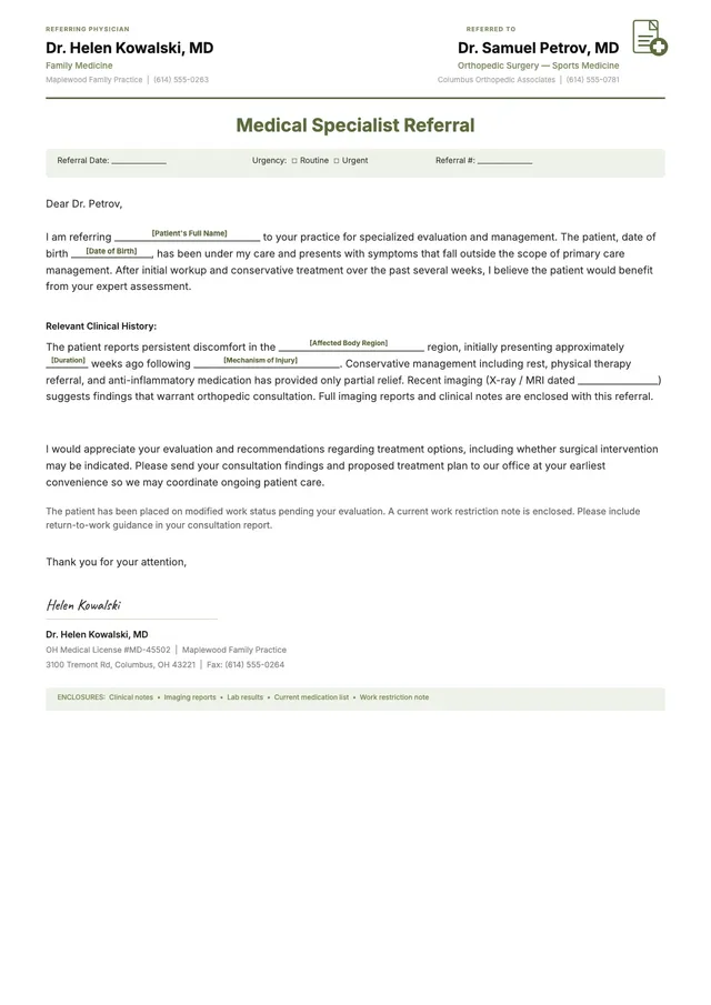 Specialist Referral Doctor Note
