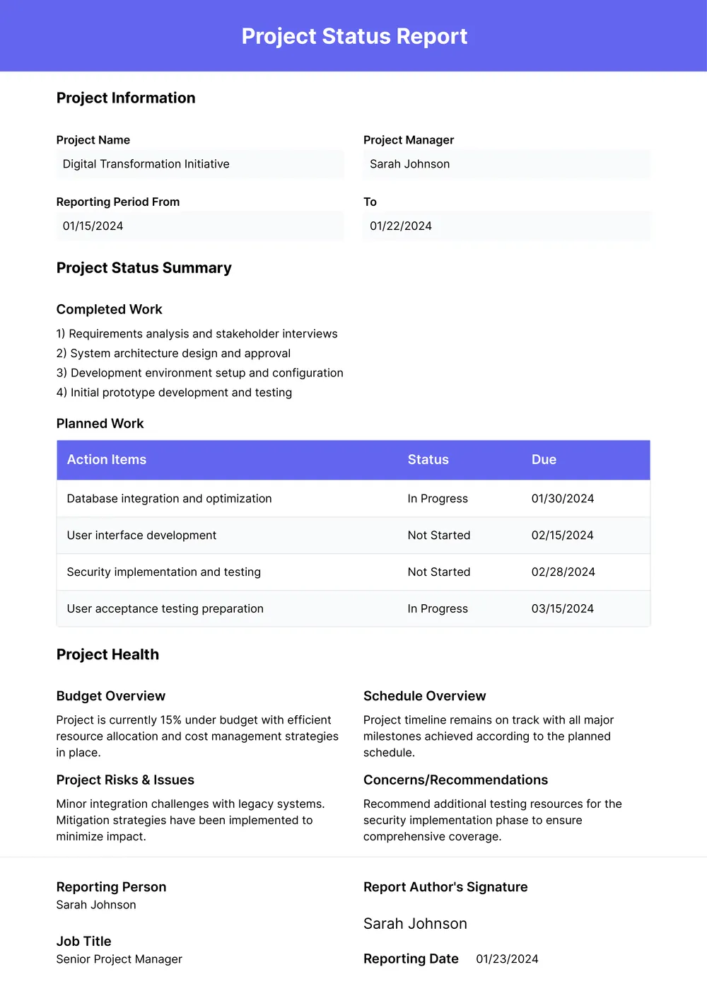 status-report form