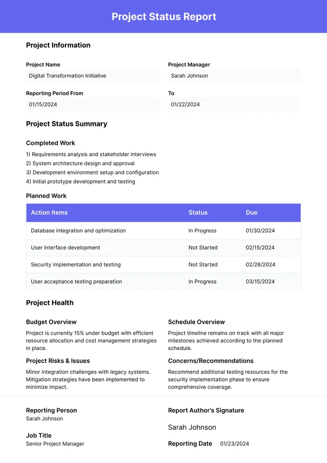 Status Report Template