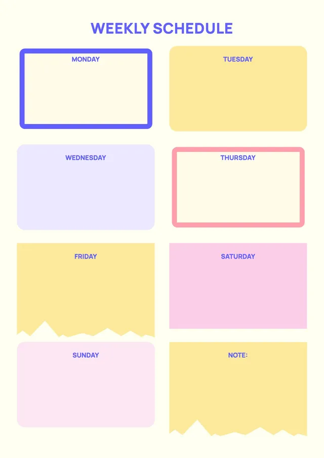 Sticky Note Weekly Schedule