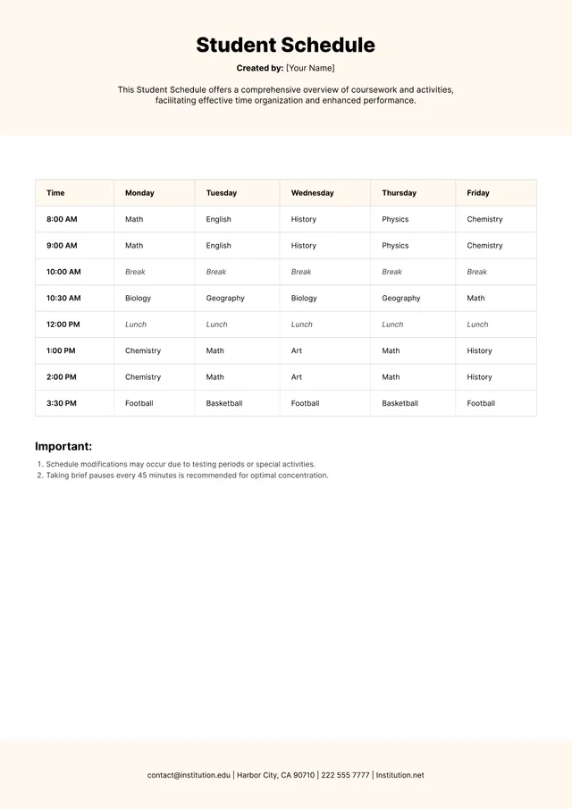 Study Schedule Template