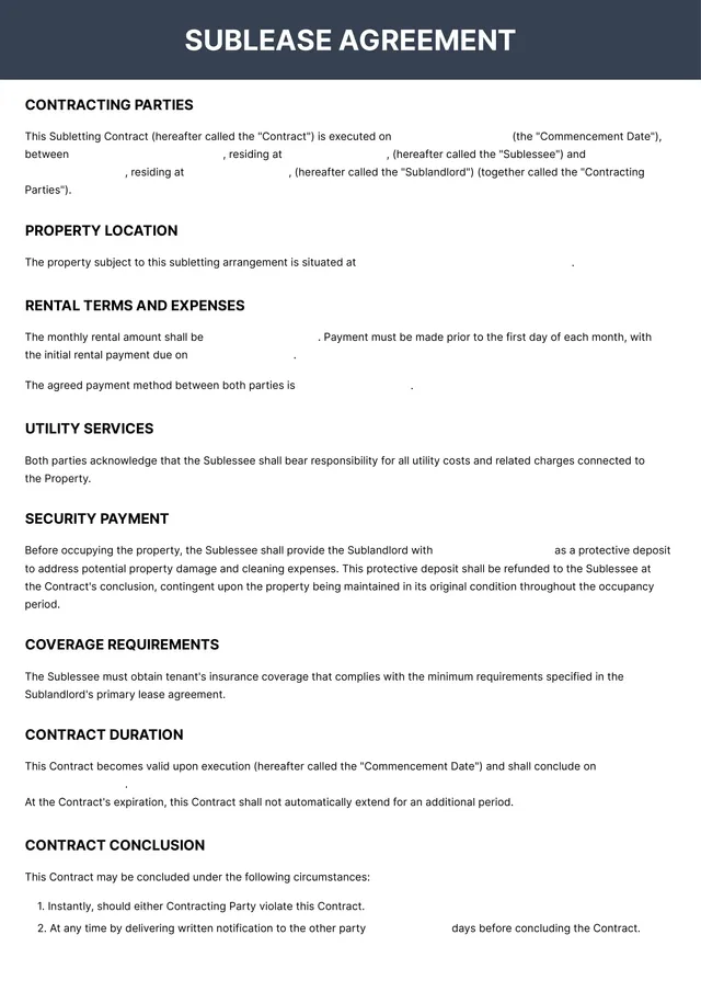 Sublease Agreement Template