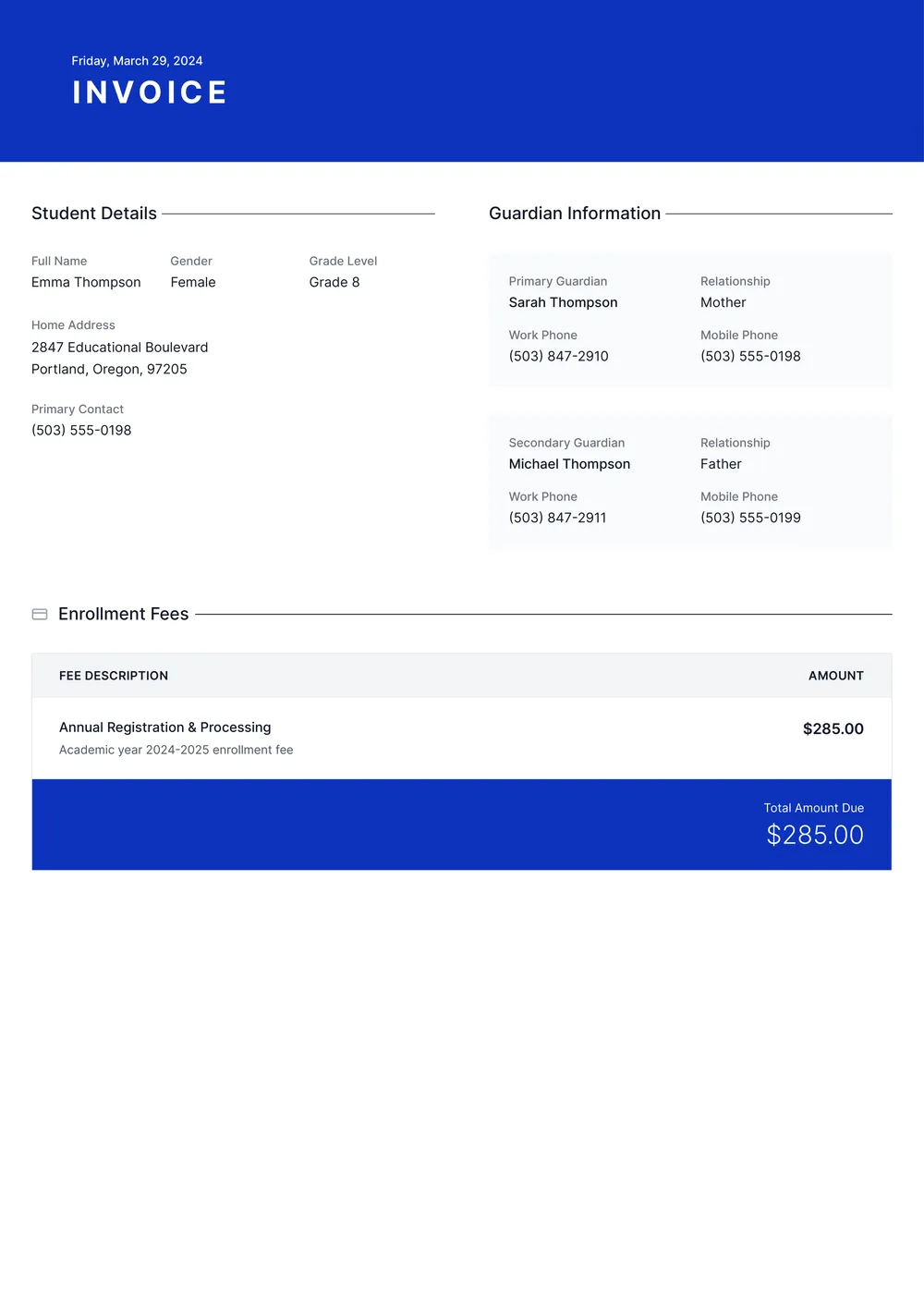 summer-camp-invoice form