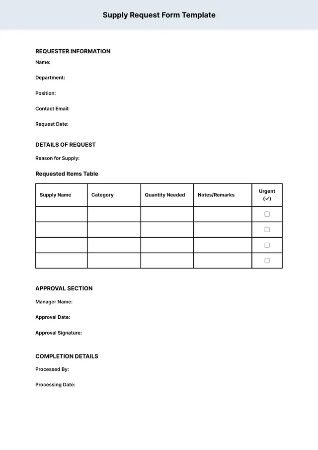 Supply Request Form Template