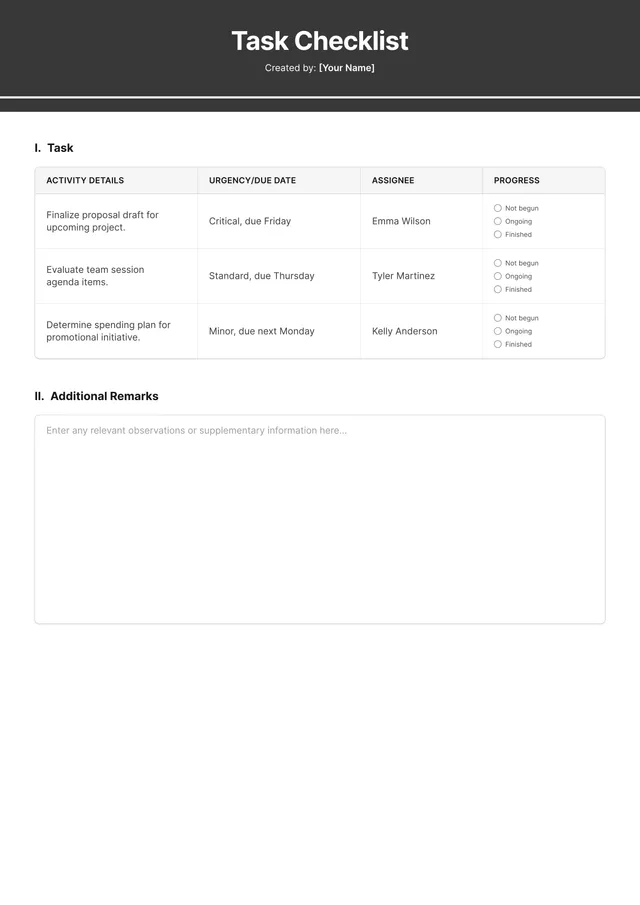 Task Checklist Template