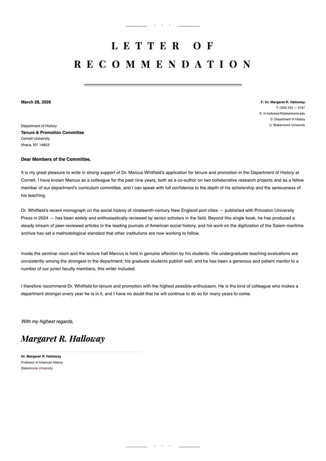 Tenure Letter of Recommendation