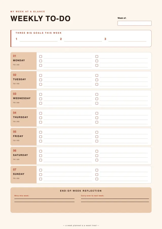 Terracotta Weekly To Do List