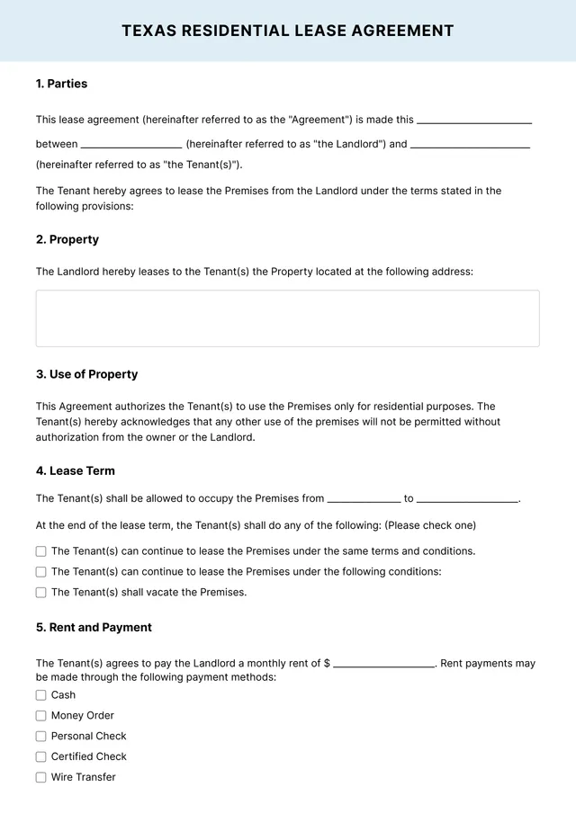 Texas Lease Agreement Template