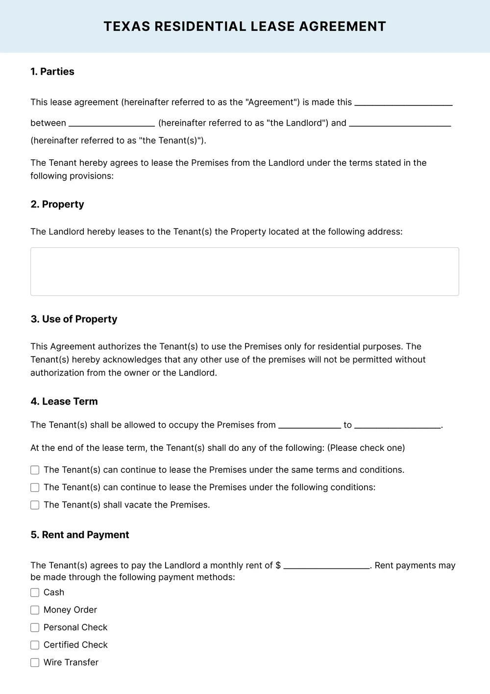 texas-lease-agreement form