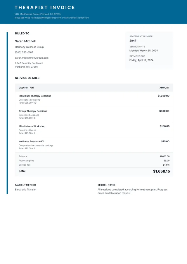 Therapist Invoice Template