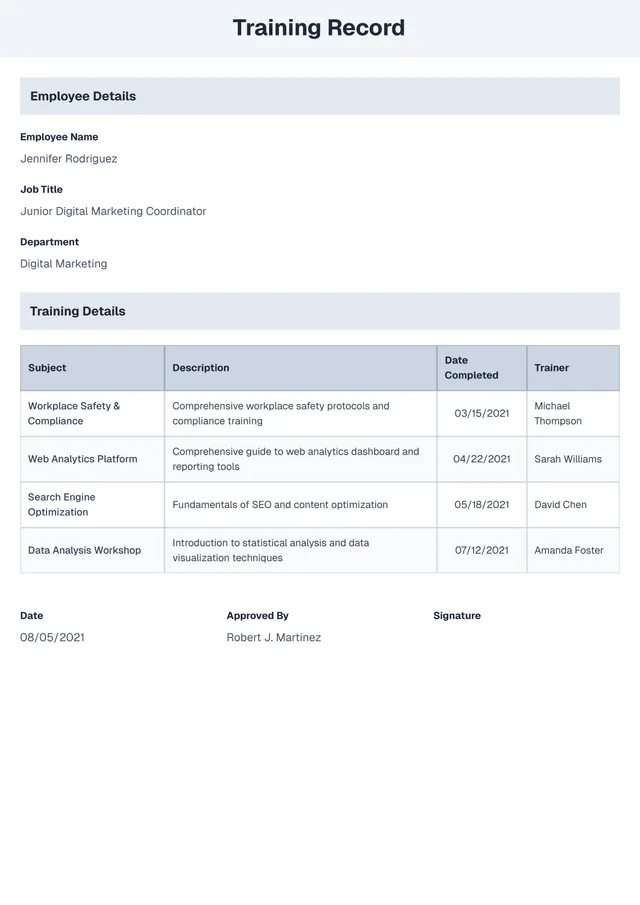 Training Record Template