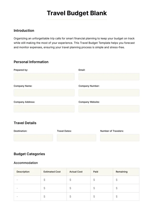 Travel Budget Template