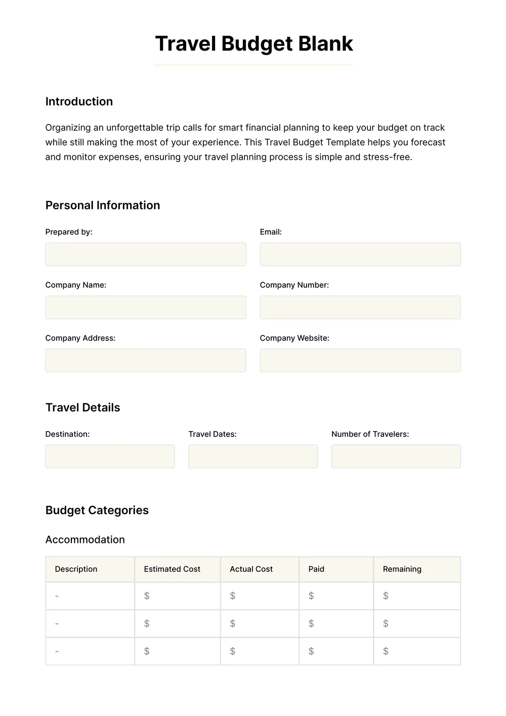 travel-budget form