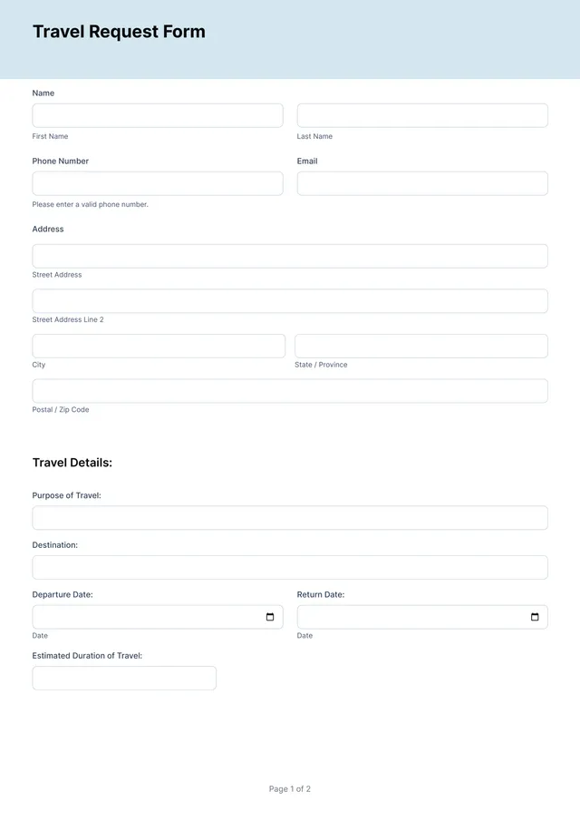 Travel Request Form Template