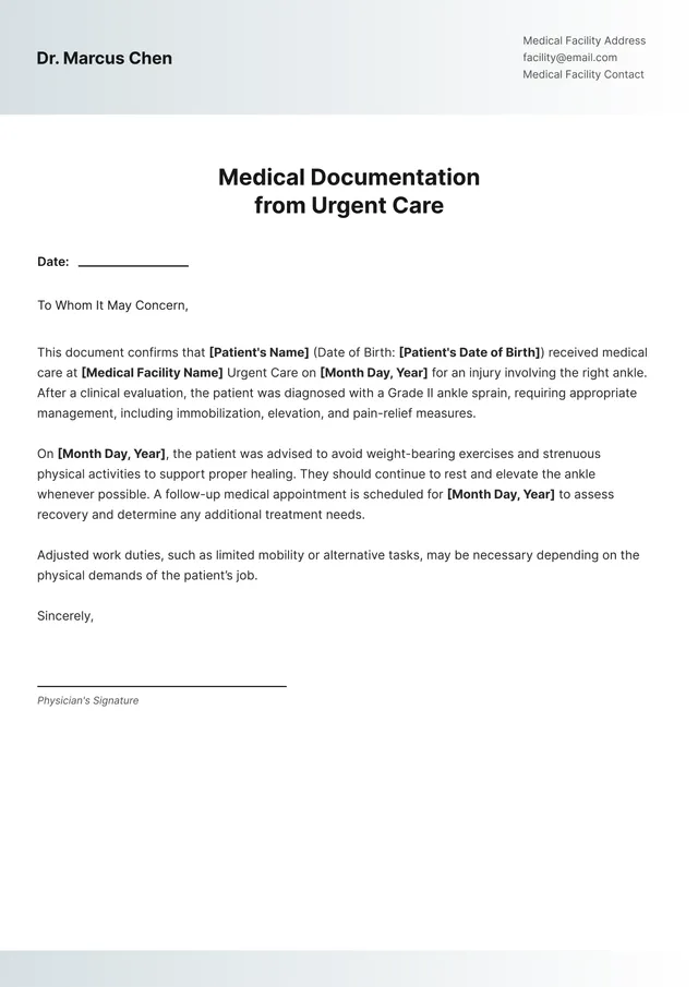 Urgent Care Doctor Note Template