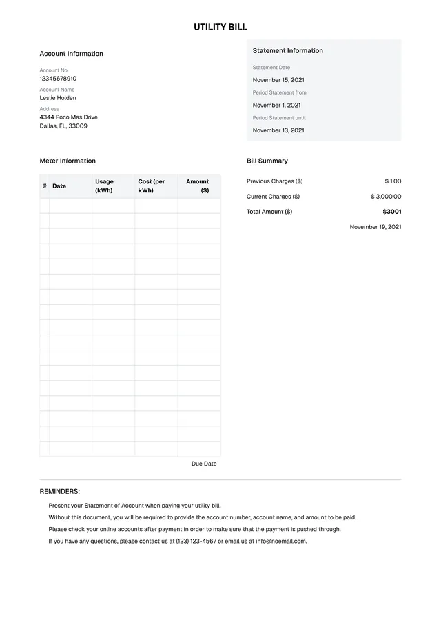 Utility Bill Template