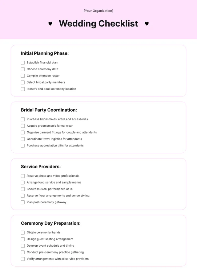 Wedding Checklist Template