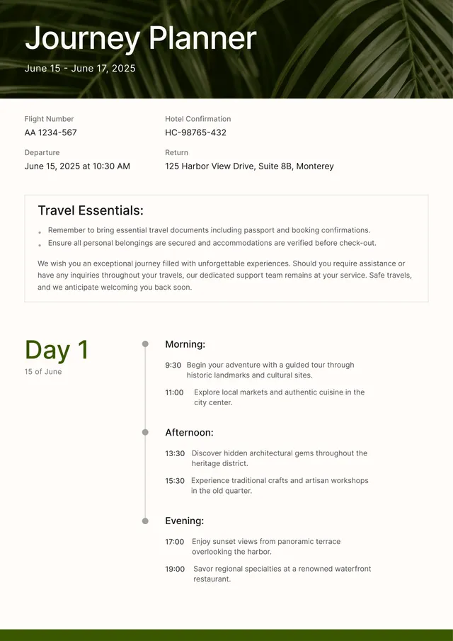 Weekly Itinerary Template