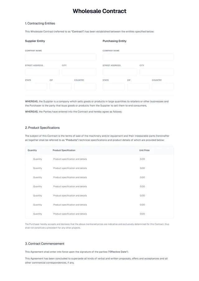 Wholesale Contract Template