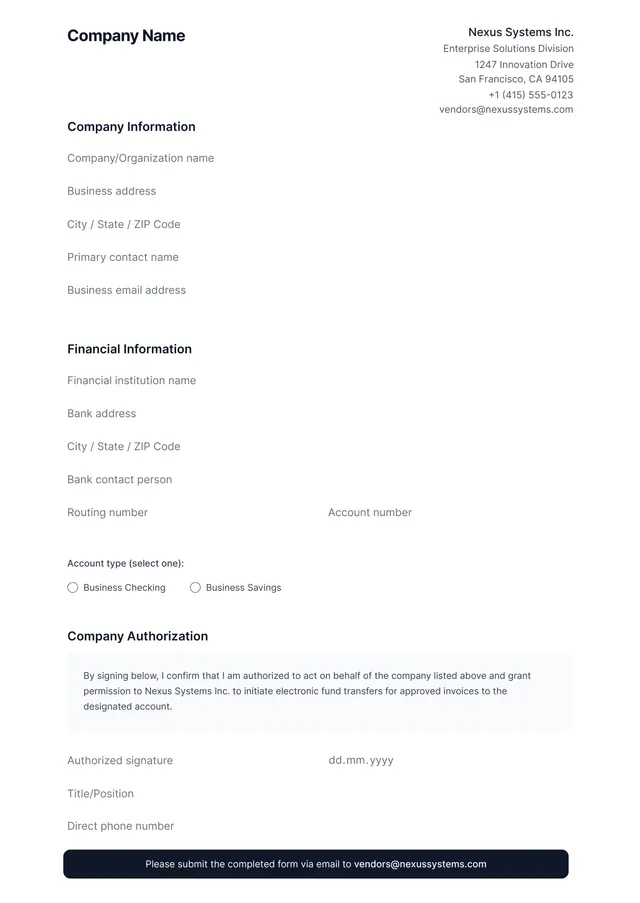 ach request form template
