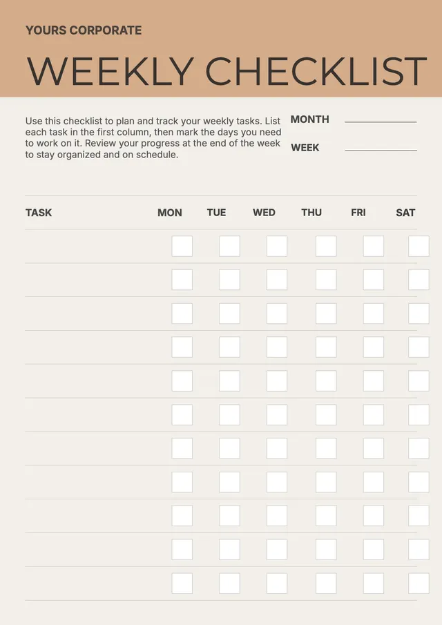 brown weekly checklist template
