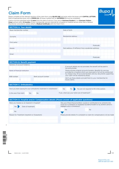 bupa claim form