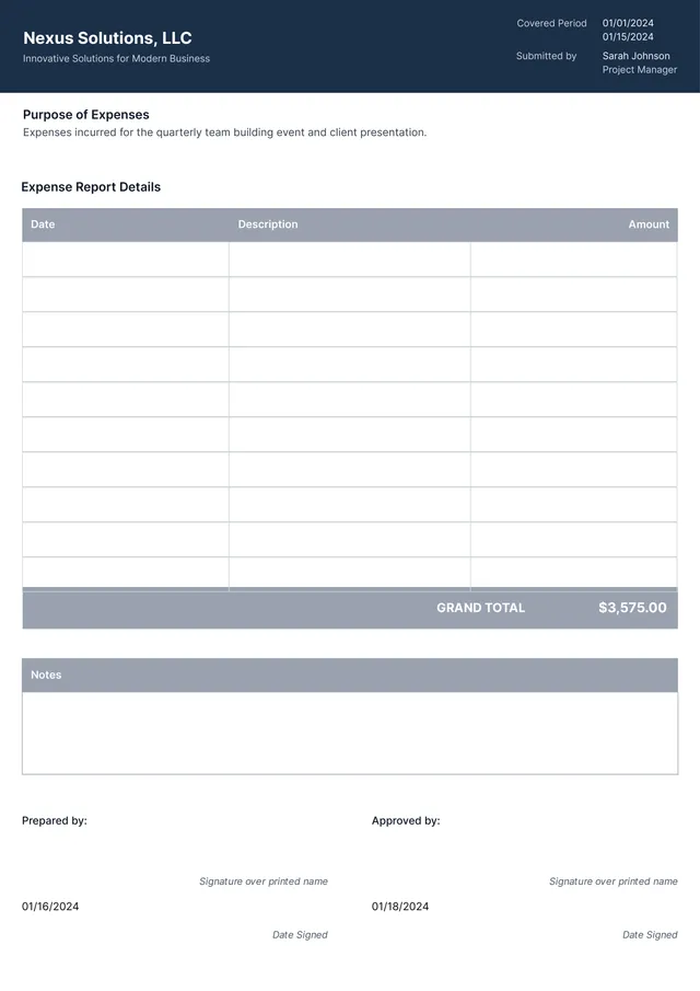 business expense report template