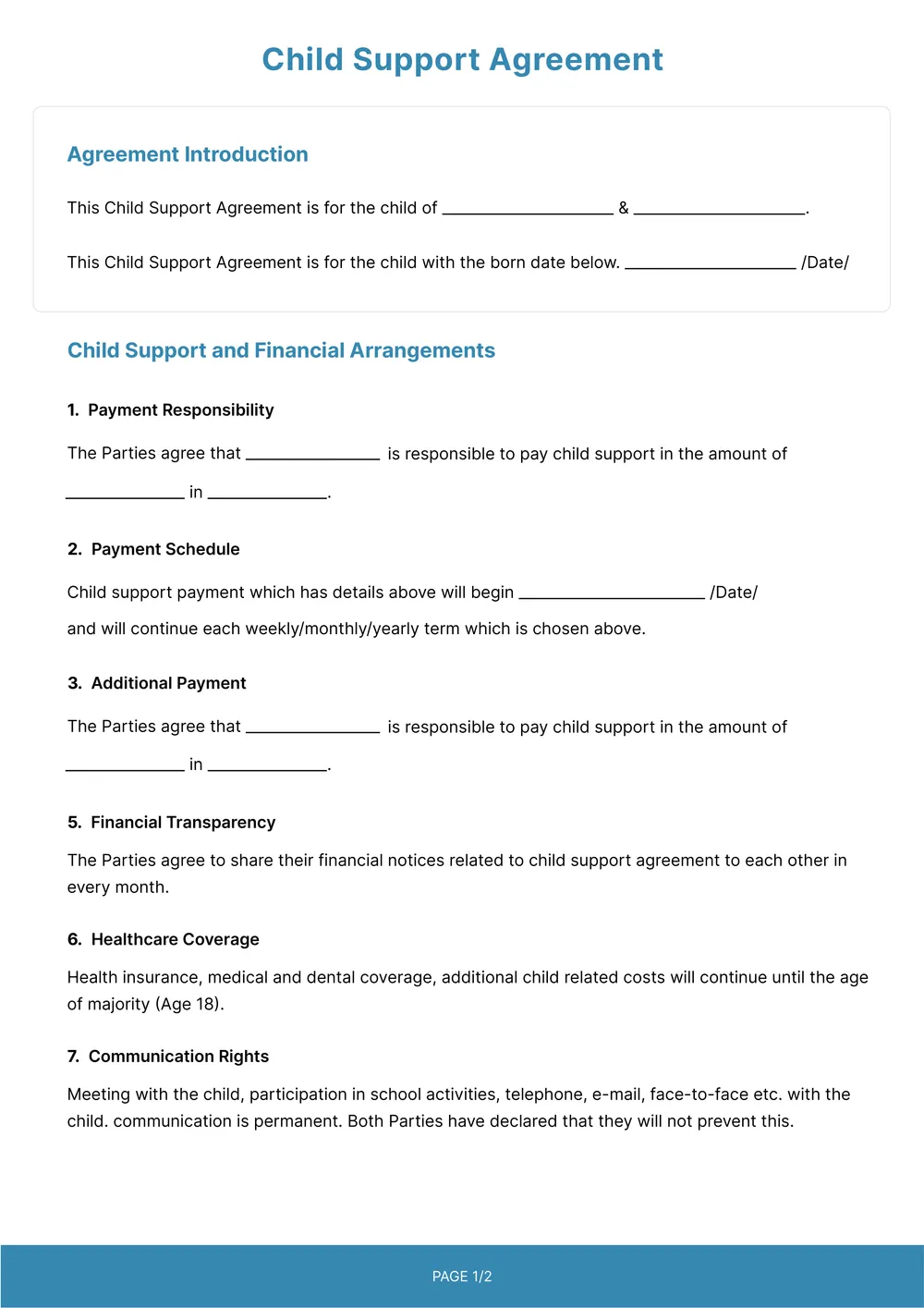 child support agreement template