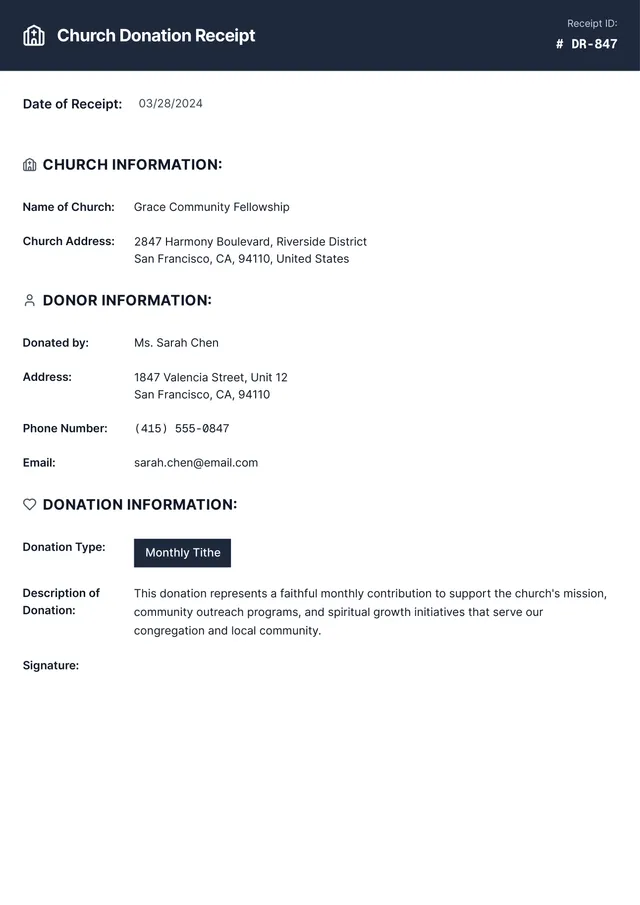 church donation receipt template