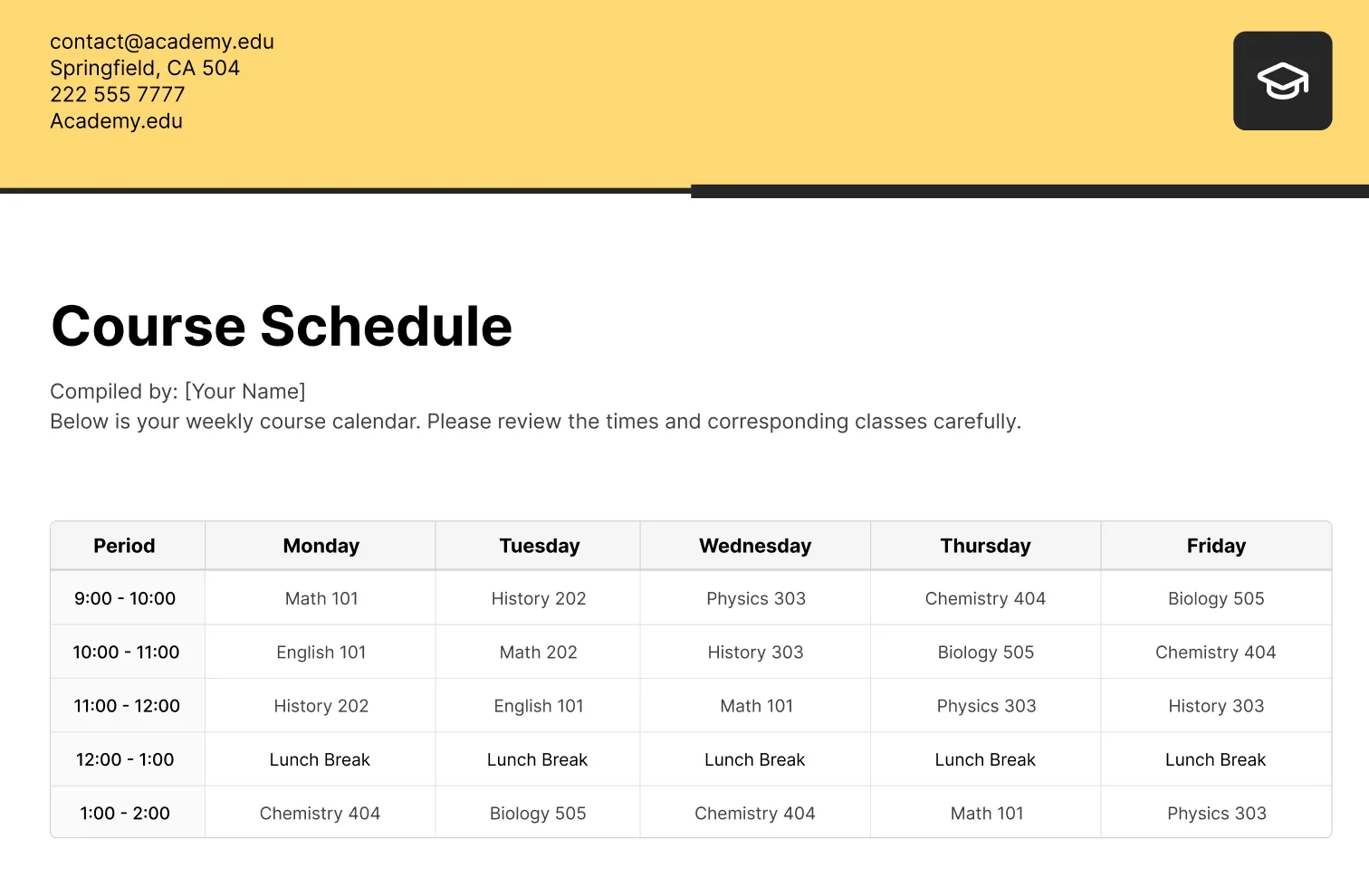 class schedule