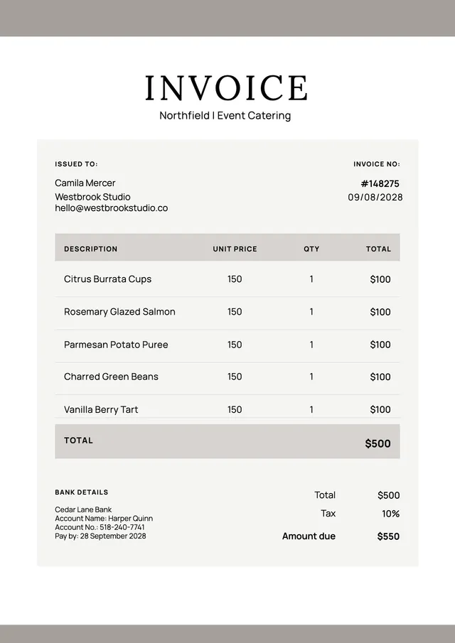 classic catering invoice template