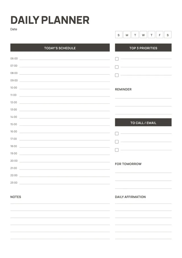 classic daily planner template
