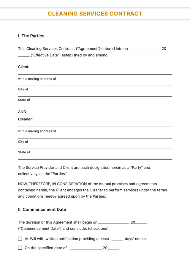 cleaning contract template