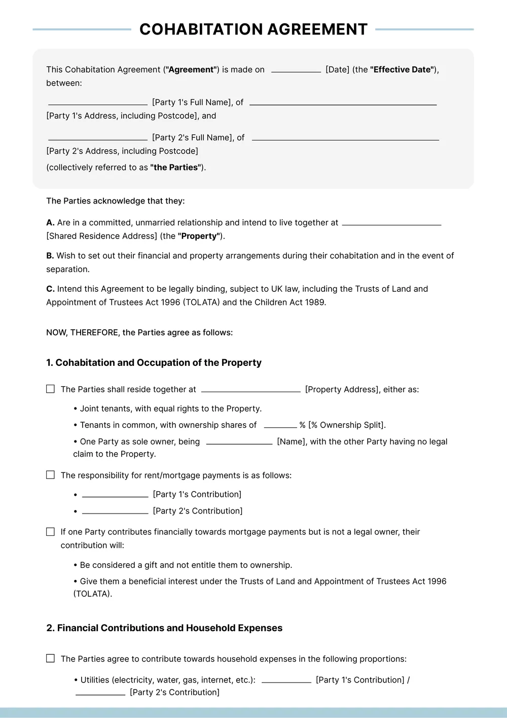 cohabitation agreement template