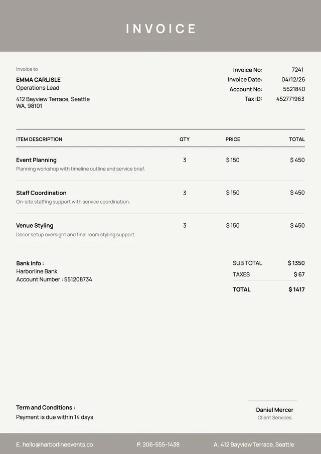 corporate catering invoice template