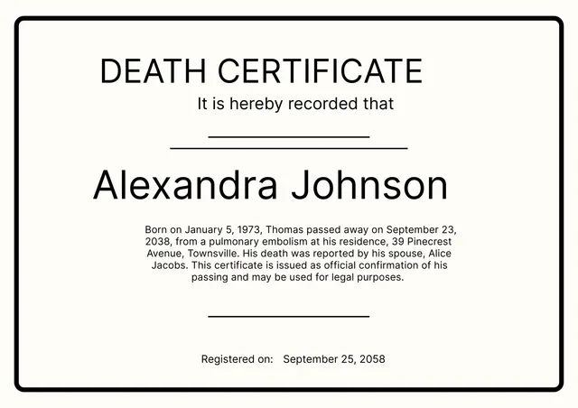 death certificate template