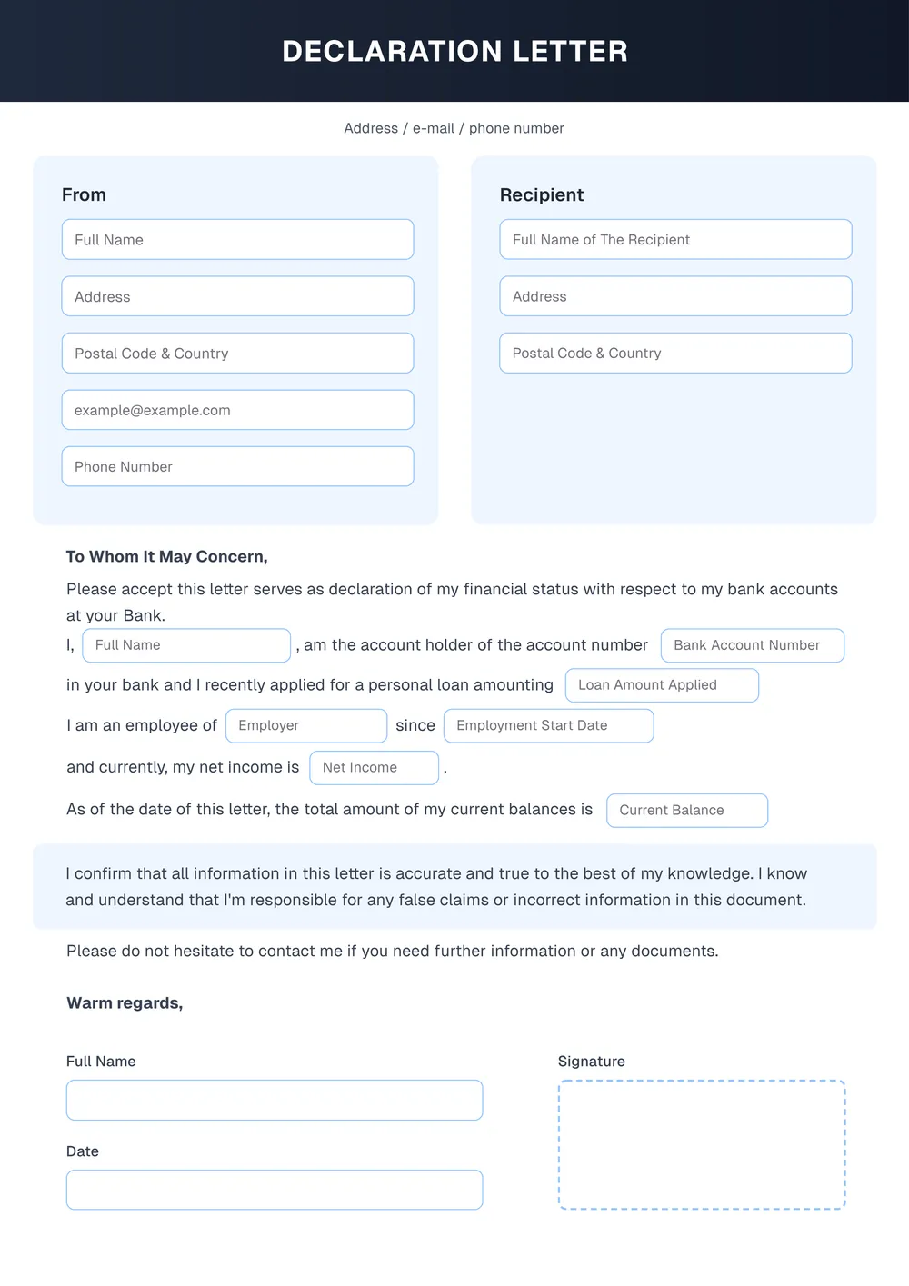 declaration letter template