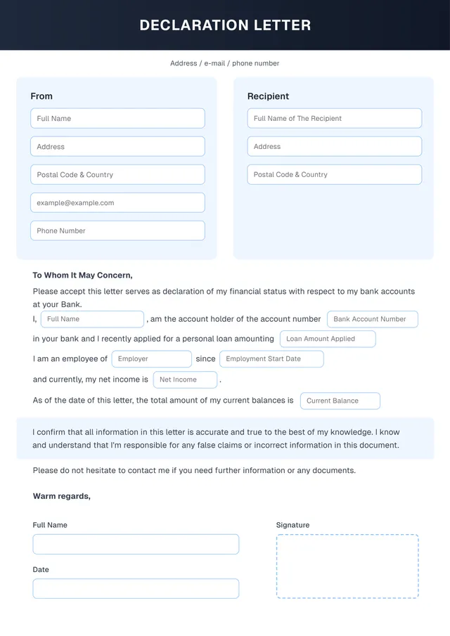 declaration letter template