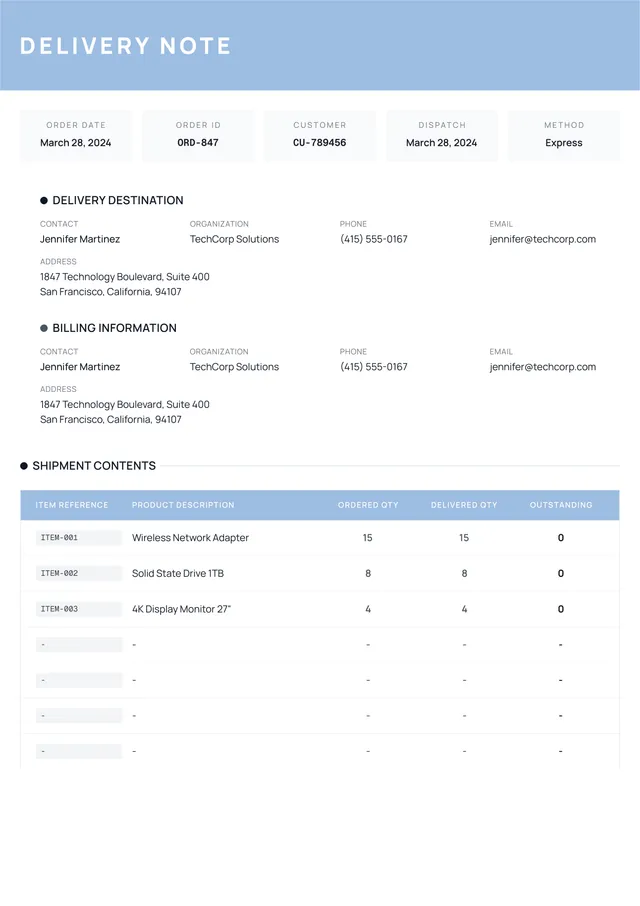 delivery note template