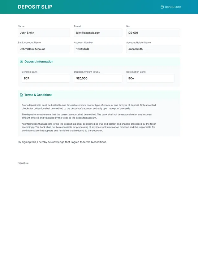 deposit slip template
