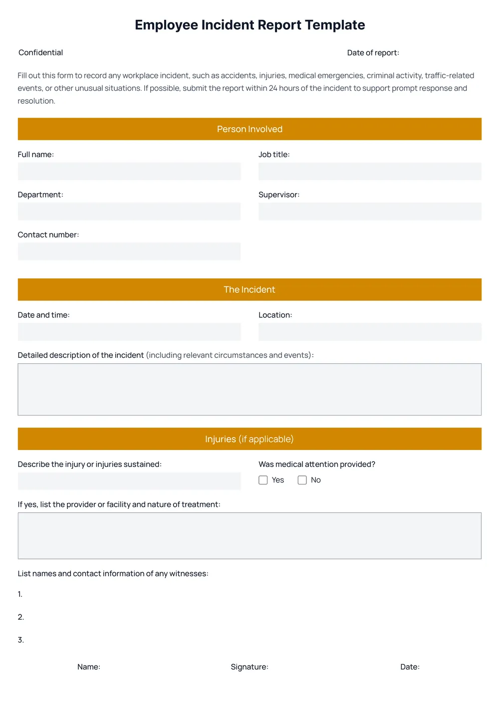 employee incident report template
