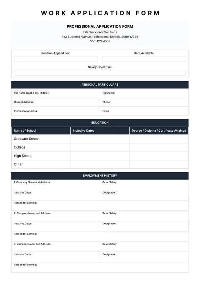 employment application template