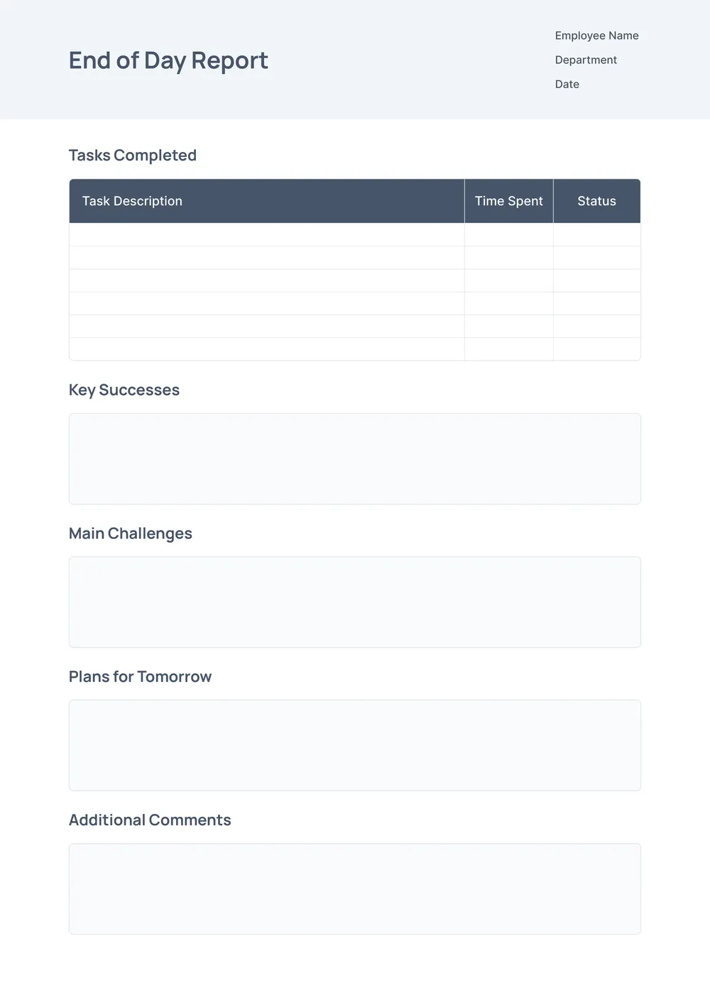 end of day report template