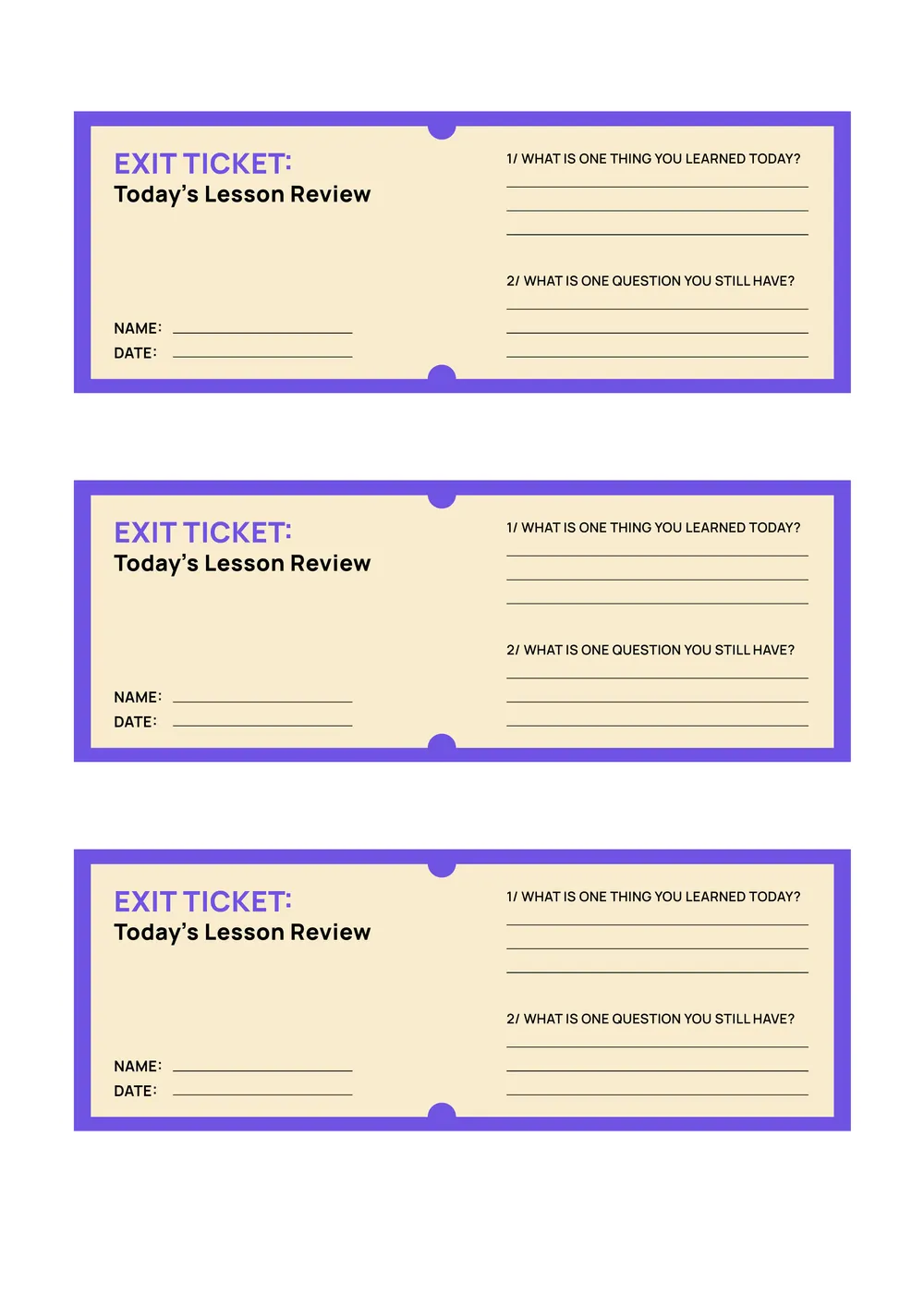 exit ticket template
