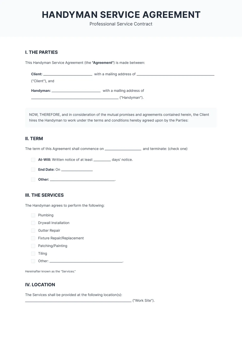 handyman contract template