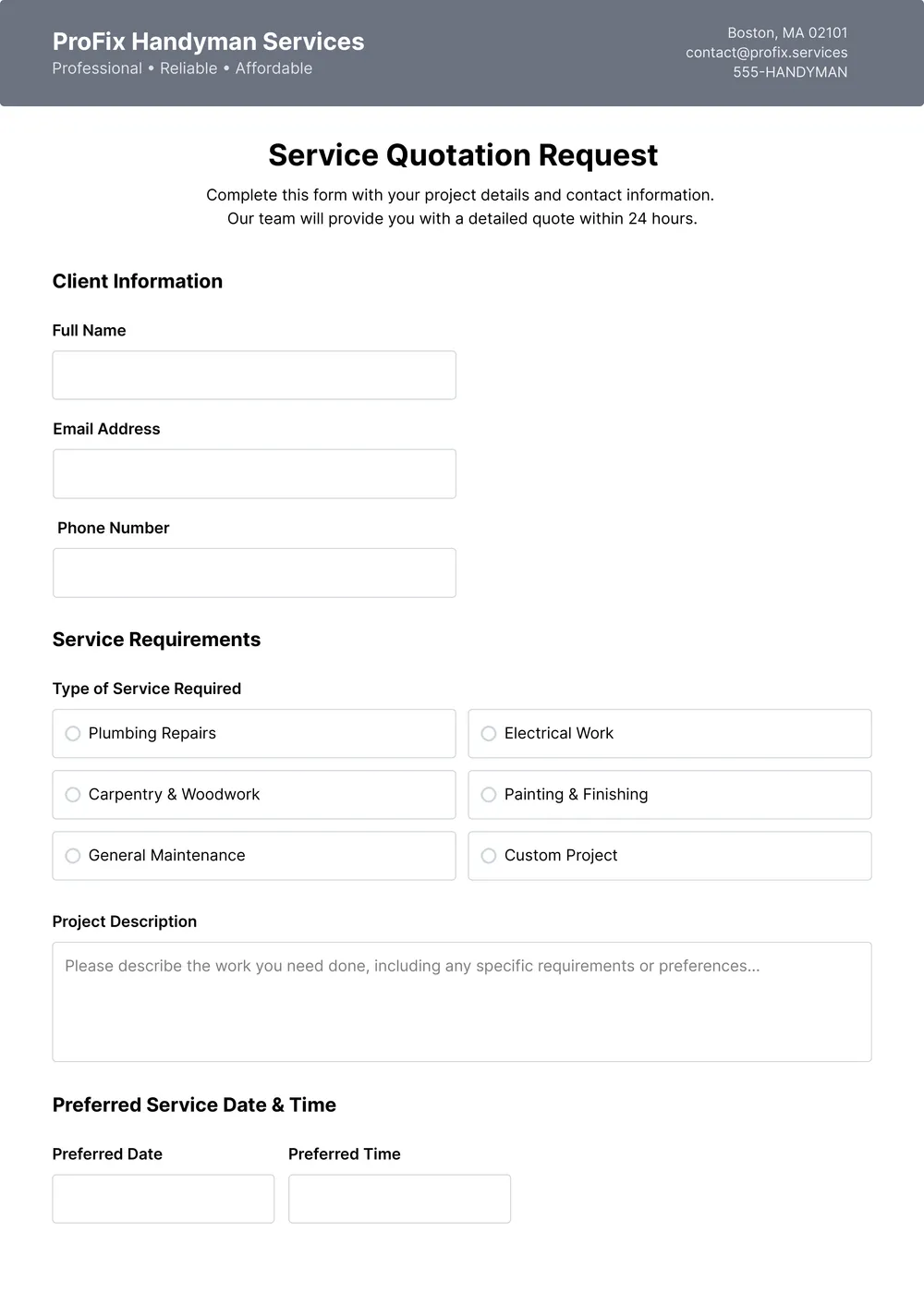 handyman quote template