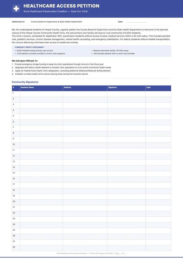 healthcare access petition template