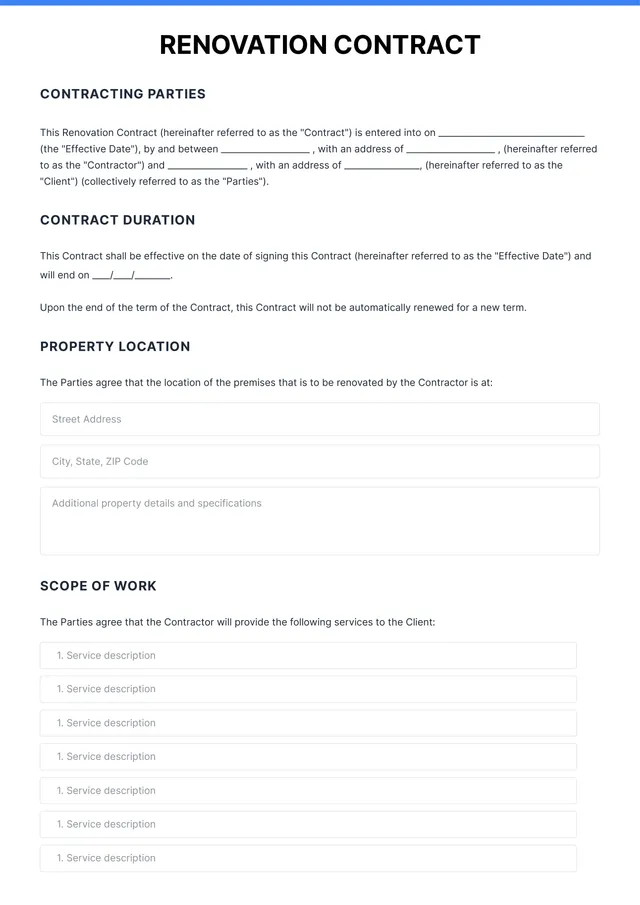 home improvement contract template