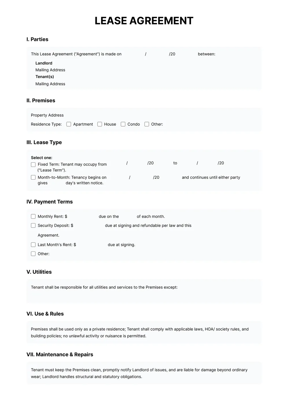 land lease agreement template