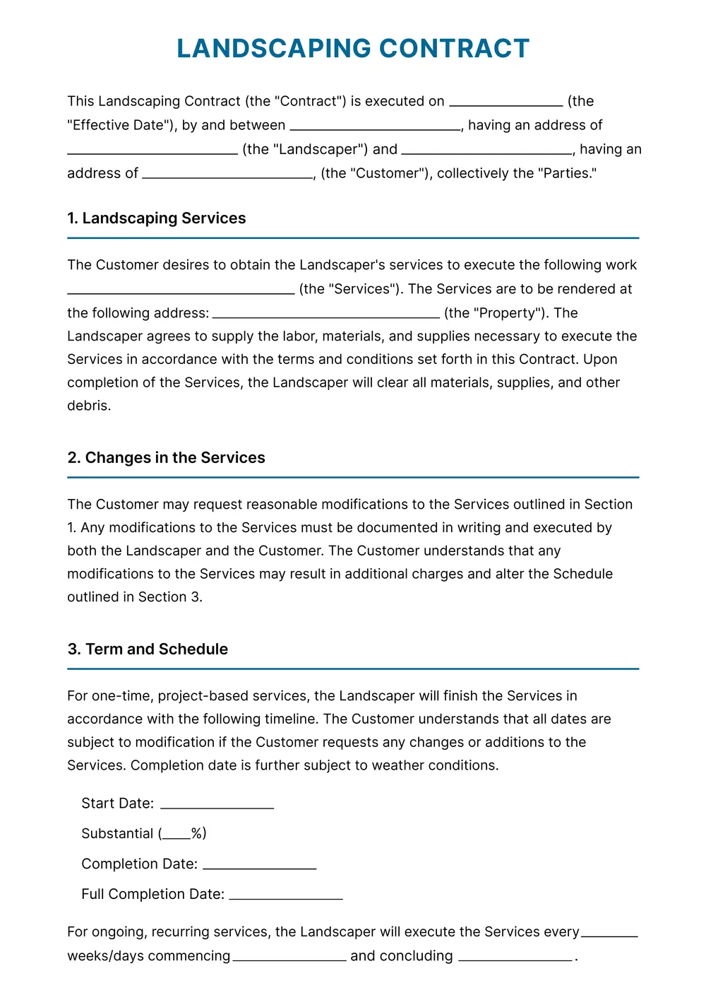 landscaping contract template